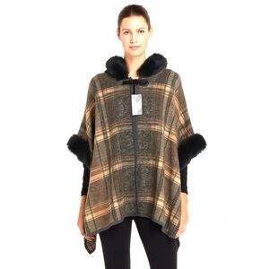 Anthropologie NWT Northern Angel Faux Fur Hooded Poncho Cardigan Sweater